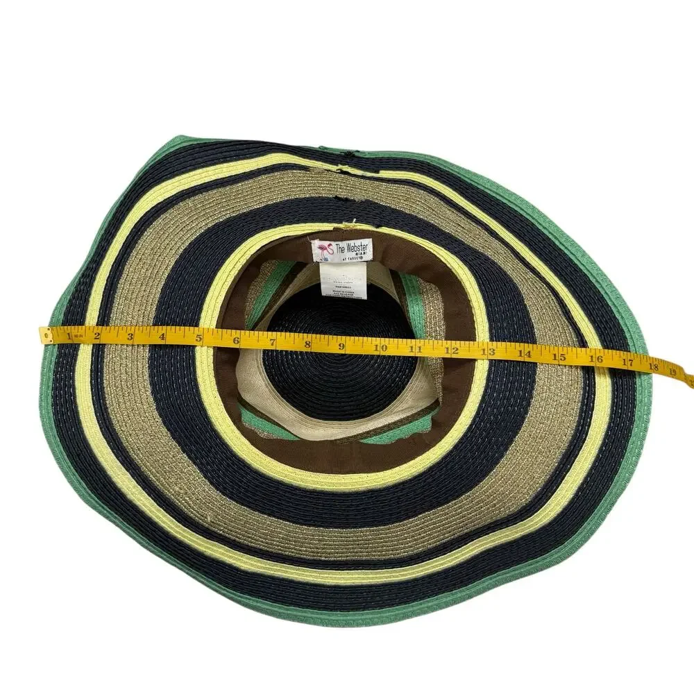 THE WEBSTER Target Navy Striped Woven Sun Hat Tan Green Gold Brown Summer Beach